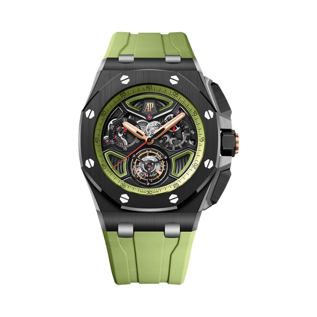 Audemars Piguet Royal Oak Offshore Selfwinding Flying Tourbillon Chronograph 43 mm Black And Green Dial Ceramic Rubber Strap 26622CE.OO.D062CA.01