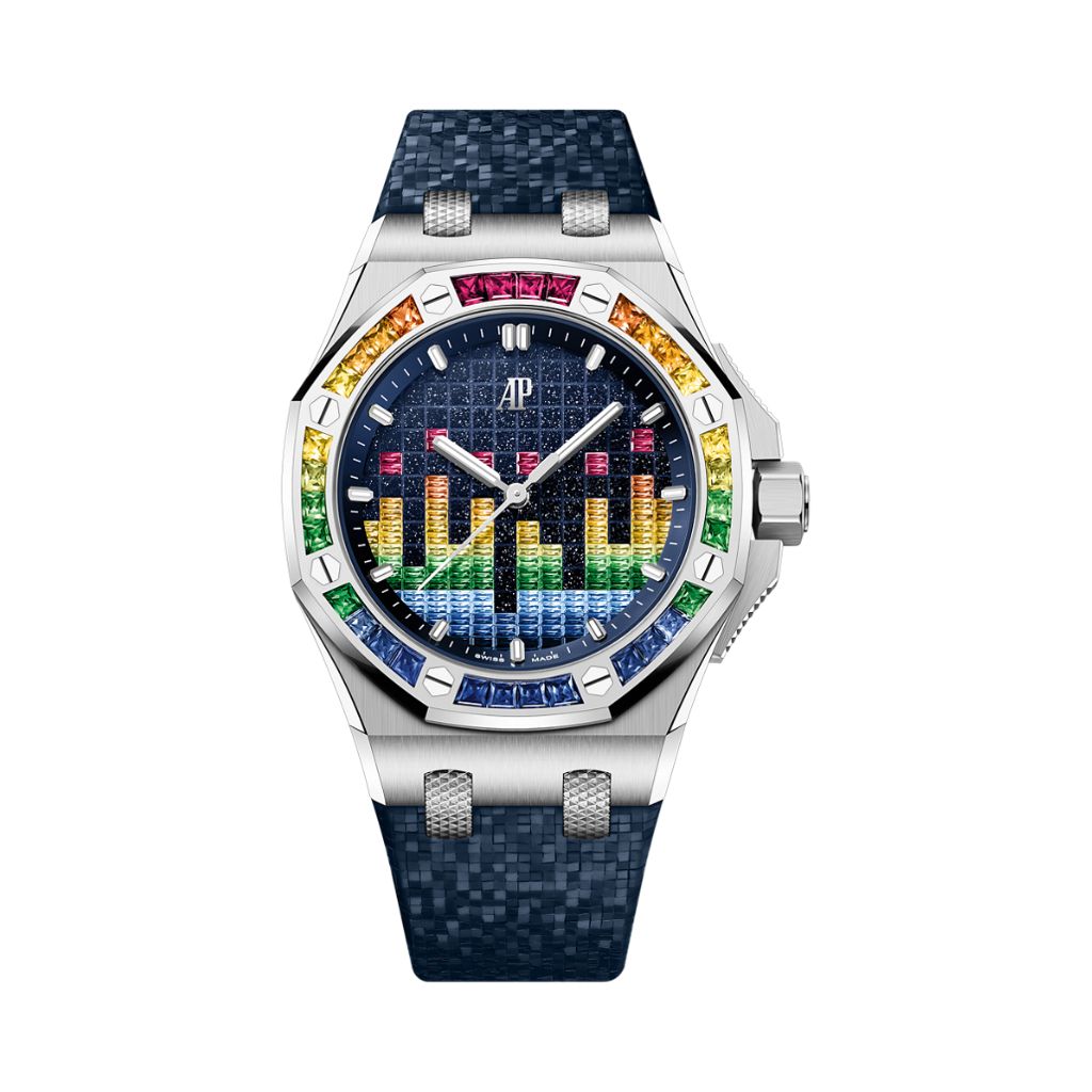 Audemars Piguet Royal Oak Offshore Selfwinding - Music Edition 37 mm Blue Dial with Diamonds 18-Carat White Gold Rubber Strap 77601BC.YY.D343CA.01