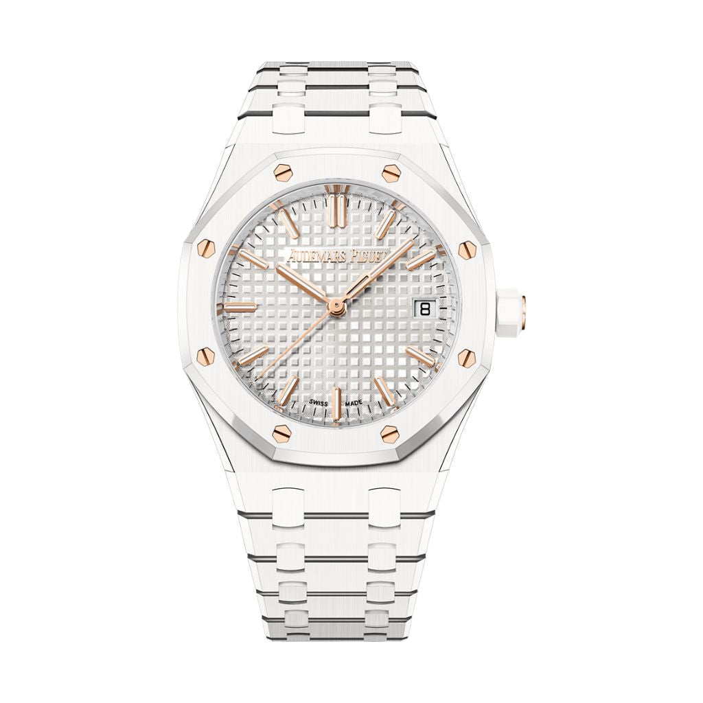 Audemars Piguet Royal Oak Selfwinding 34 mm Silver Dial White Ceramic Bracelet 77350CB.OO.1266CB.01