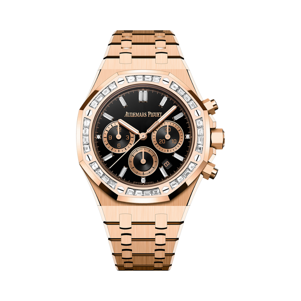 Audemars Piguet Royal Oak Selfwinding Chronograph 38 mm Black Dial with Diamonds 18-Carat Pink Gold Bracelet 26715OR.ZZ.1356OR.02