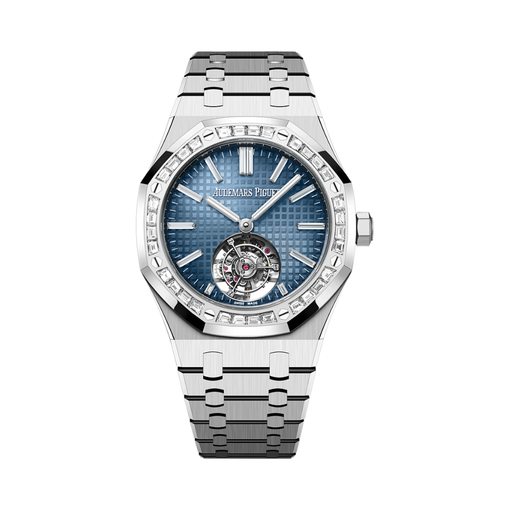 Audemars Piguet Royal Oak Selfwinding Flying Tourbillon 41 mm Blue Dial with Diamonds 18-Carat White Gold Bracelet 26730BC.ZZ.1320BC.02
