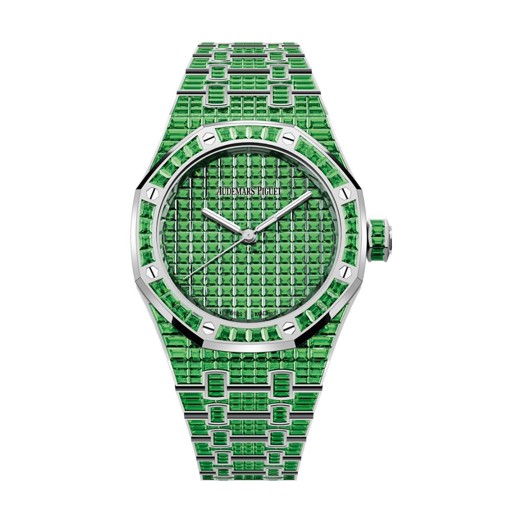 Audemars Piguet Royal Oak Selfwinding Tsavorite "50th Anniversary" 37 mm Diamond Paved Dial 18-Carat White Gold Bracelet 15554BC.TV.1274BC.01