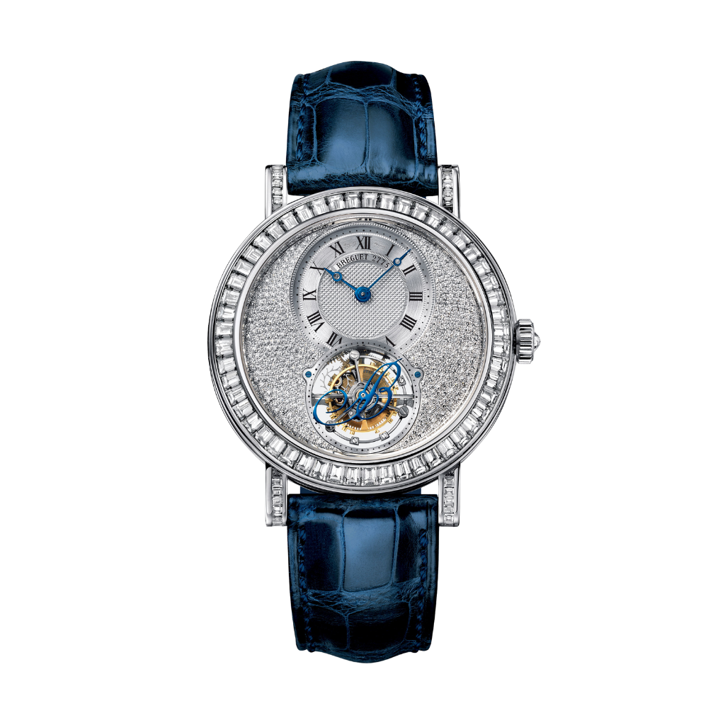 Breguet Classique 40.30 mm Silver Dial with Diamonds White Gold Blue Leather Strap 5359BB/6B/9V6/DD0D