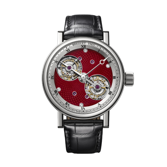 Breguet Classique 44 mm Red Dial Platinum Black Leather Strap 5347PT/2P/9ZU