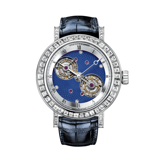 Breguet Classique 50 mm Blue Dial with Diamonds Platinum Dark Blue Leather Strap 5349PT/2Y/9YV/DD0D
