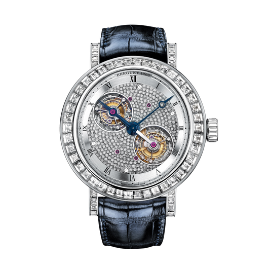 Breguet Classique 50 mm Diamond Paved Dial Platinum Dark Blue Leather Strap 5349PT/11/9YV/DD0D