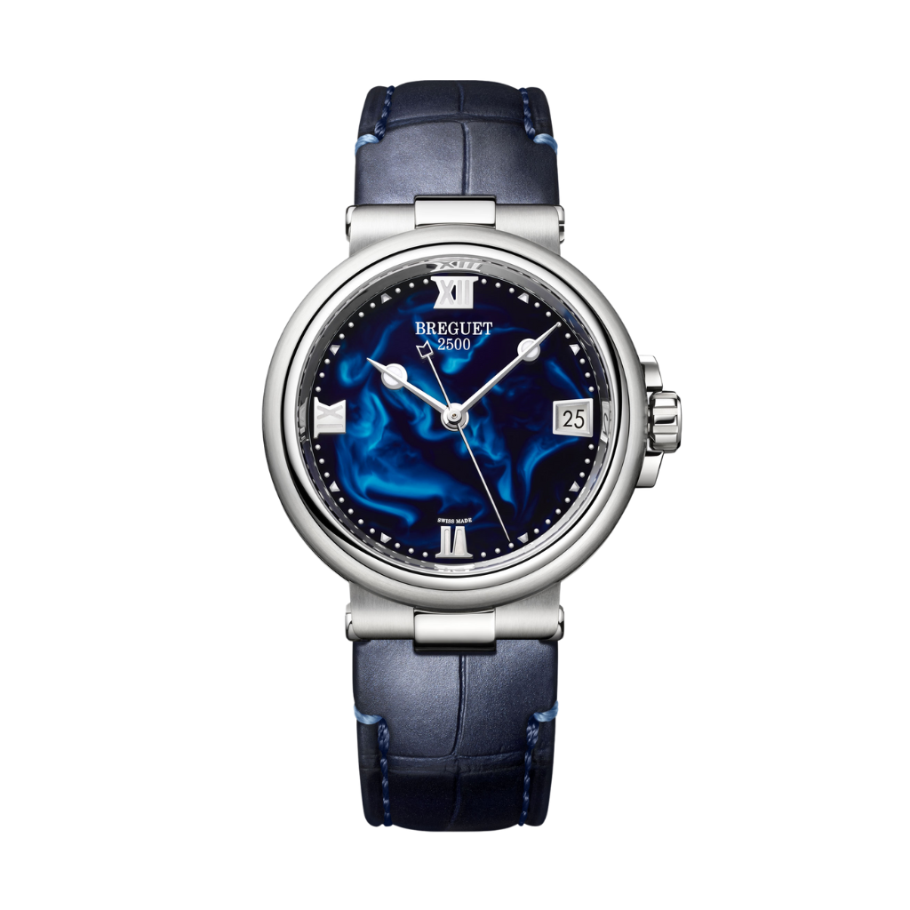 Breguet Marine 33.8 mm Blue Handcrafted Lacquered Dial Stainless Steel Black Leather Strap 9517ST/E2/984
