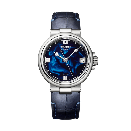 Breguet Marine 33.8 mm Blue Handcrafted Lacquered Dial Stainless Steel Black Leather Strap 9517ST/E2/984