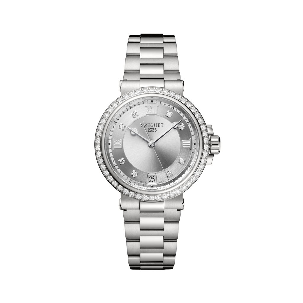 Breguet Marine 33.8 mm Silver Dial with Diamonds Stainless Steel Bracelet 9518ST/1D/S80/D001