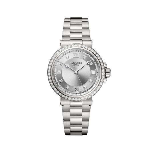 Breguet Marine 33.8 mm Silver Dial with Diamonds Stainless Steel Bracelet 9518ST/1D/S80/D001