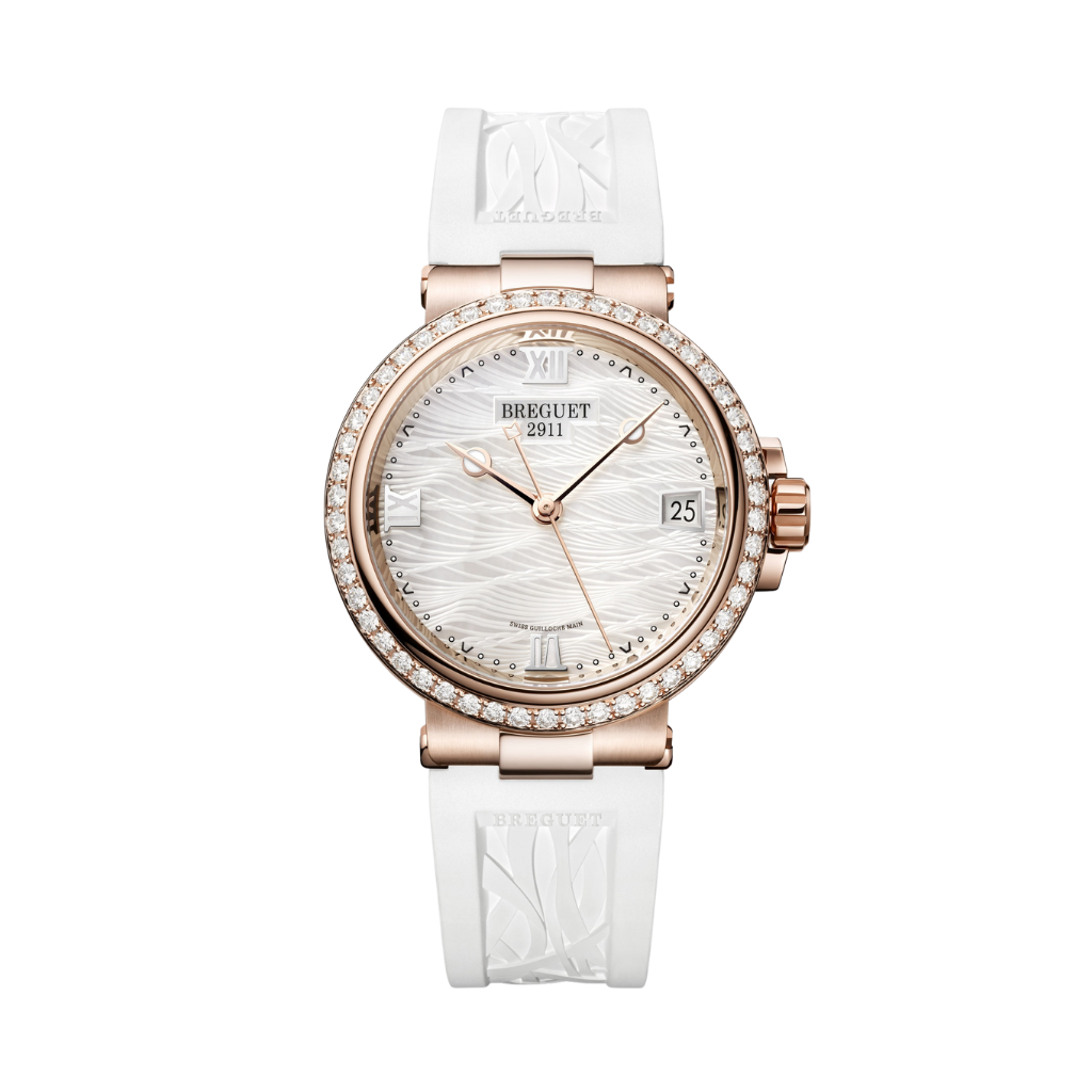 Breguet Marine 33.8 mm White Dial with Diamonds 18k Rose Gold White Rubber Strap 9518BR/52/584/D000