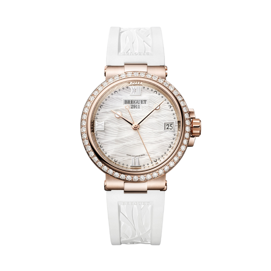 Breguet Marine 33.8 mm White Dial with Diamonds 18k Rose Gold White Rubber Strap 9518BR/52/584/D000