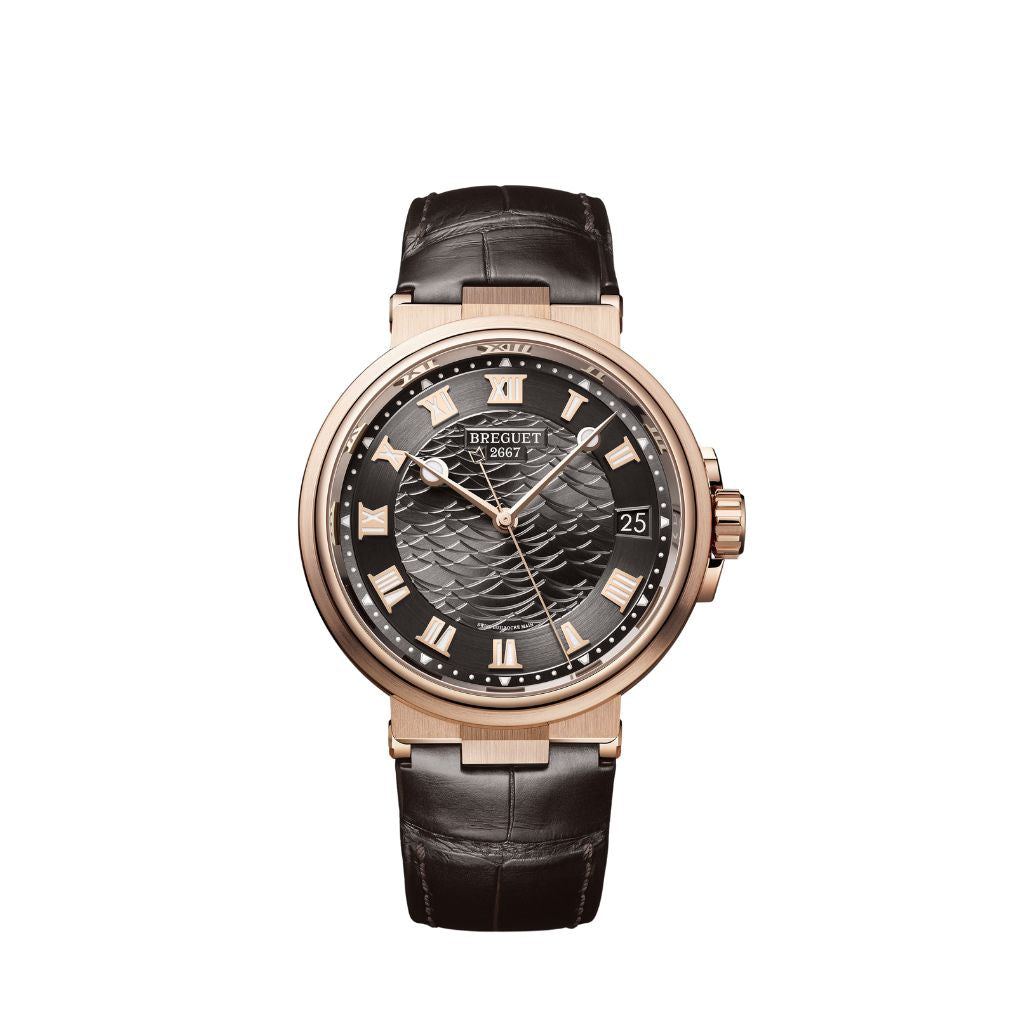 Breguet Marine 40 mm Dark Grey Dial 18k Rose Gold Brown Leather Strap 5517BR/G3/9ZU