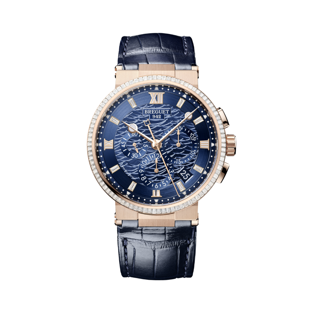 Breguet Marine 42.3 mm Blue Dial with Diamonds 18k Rose Gold Black Leather Strap 5529BR/YD/9WV/D0