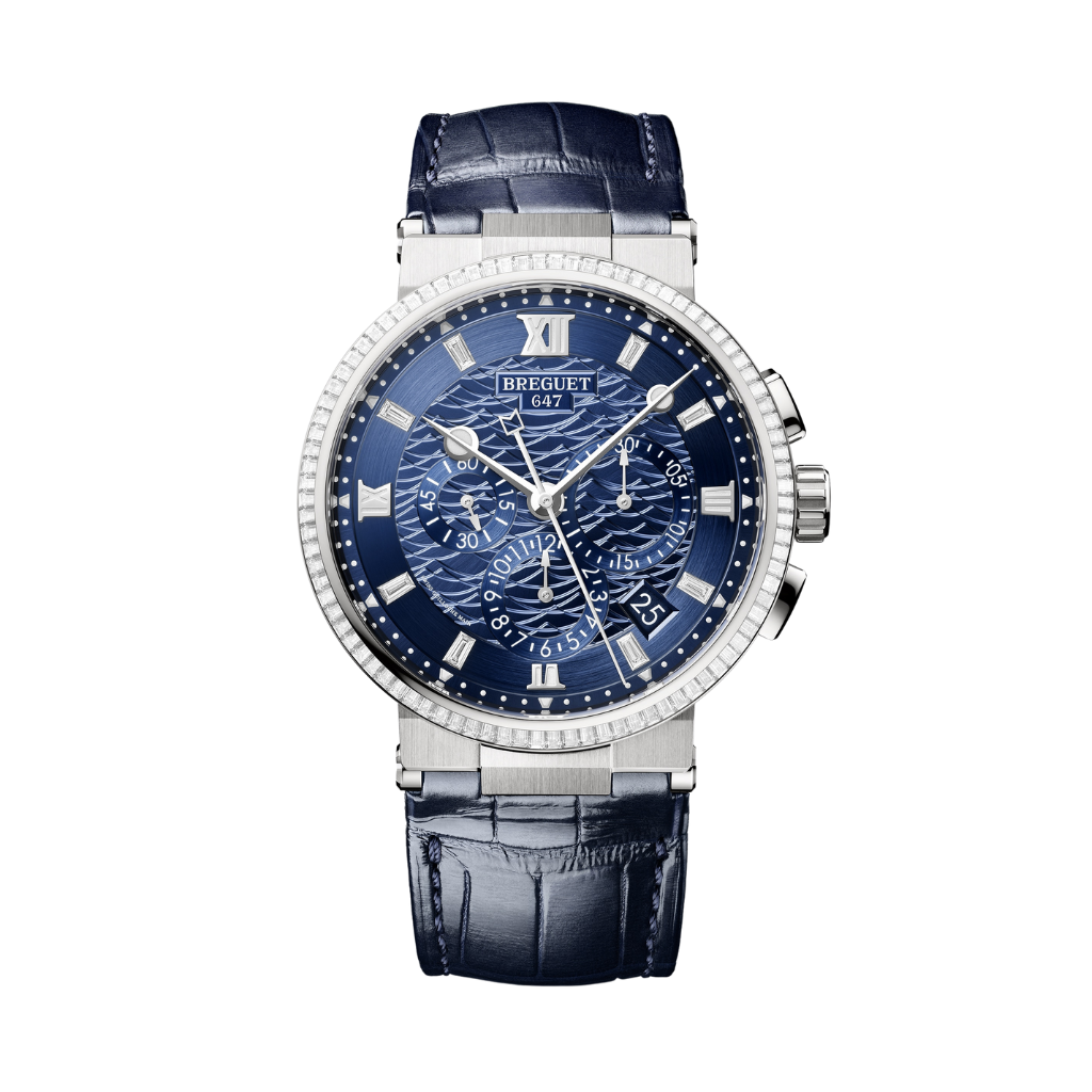 Breguet Marine 42.3 mm Blue Dial with Diamonds White Gold Black Leather Strap 5529BB/YD/9WV/D0