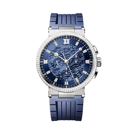 Breguet Marine 42.3 mm Blue Dial with Diamonds White Gold Blue Rubber Strap 5529BB/YD/5WV/D0