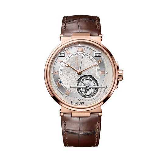 Breguet Marine 43.9 mm Silver Dial 18k Rose Gold Brown Leather Strap 5887BR/12/9WV