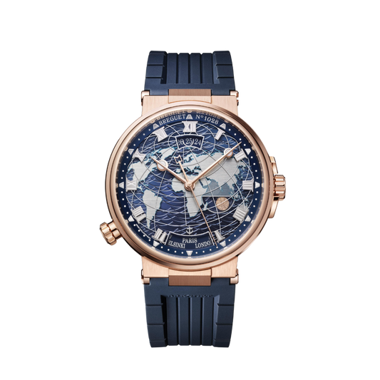 Breguet Marine 43.9mm Blue Dial 18k Rose Gold Blue Rubber Strap 5557BR/YS/5WV