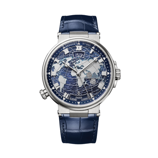 Breguet Marine 43.9mm Blue Dial White Gold Blue Leather Strap 5557BB/YS/9WV