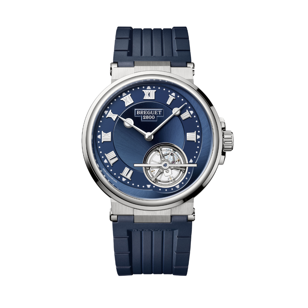 Breguet Marine Tourbillon 5577 42.5 mm Blue Dial Platinum Blue Rubber Strap 5577PT/Y2/5WV
