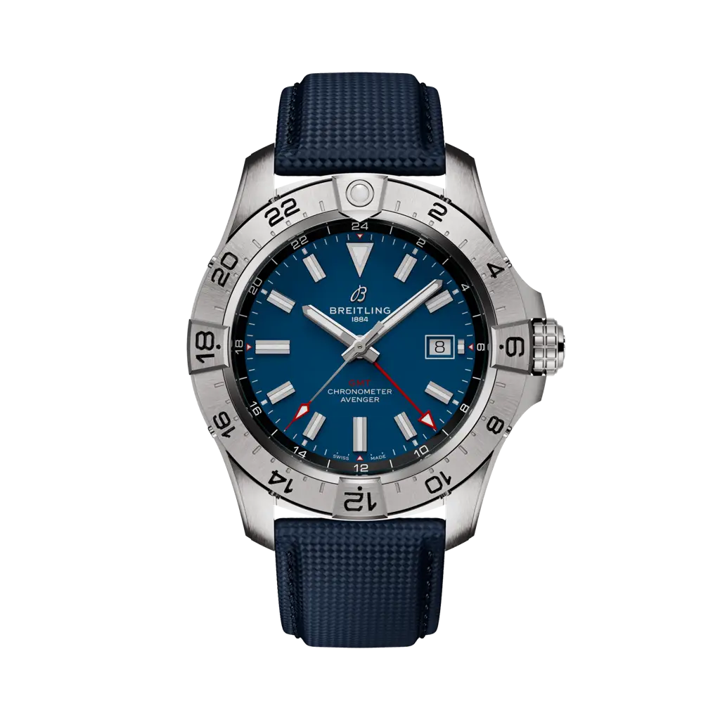 Breitling Avenger Automatic GMT 44 mm Bright Blue Dial Stainless Steel Leather Strap A32320101C1X1