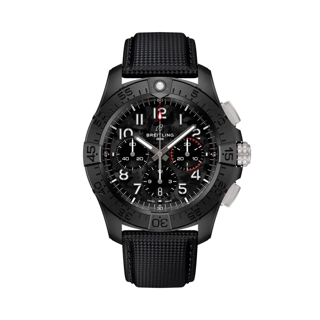 Breitling Avenger B01 Chronograph 44 Night Mission 44 mm Black Dial Ceramic Leather Strap SB0147101B1X1