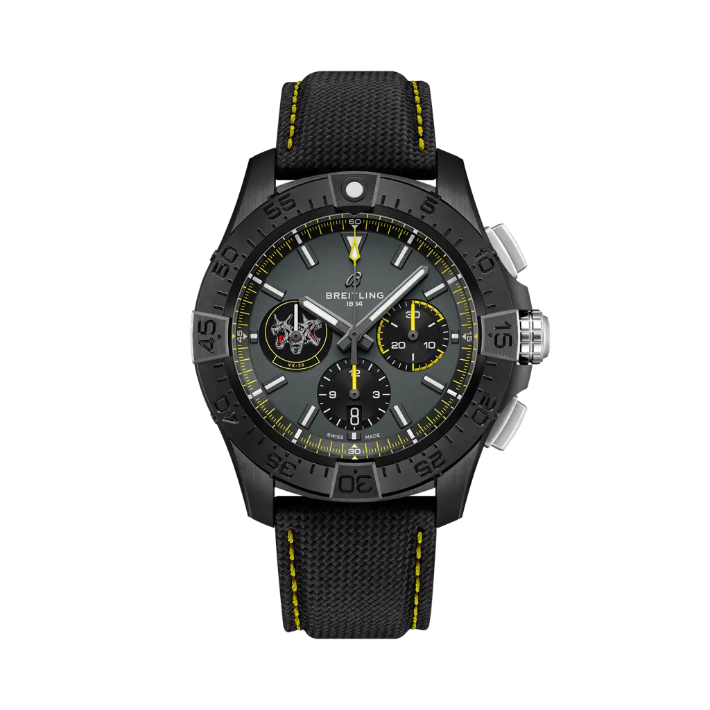 Breitling Avenger B01 Chronograph 44 Night Mission USN Bloodhounds 44 mm Black Dial Ceramic Leather Strap SB01472A1B1X1