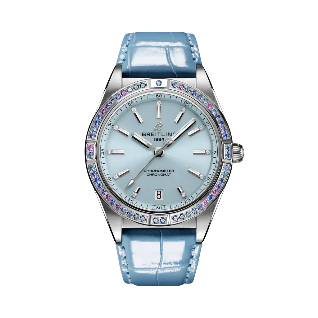Breitling Chronomat Automatic 36 South Sea 36 mm Ice-Blue Dial Stainless Steel & 18K White Gold Leather Strap G10380611C1P1