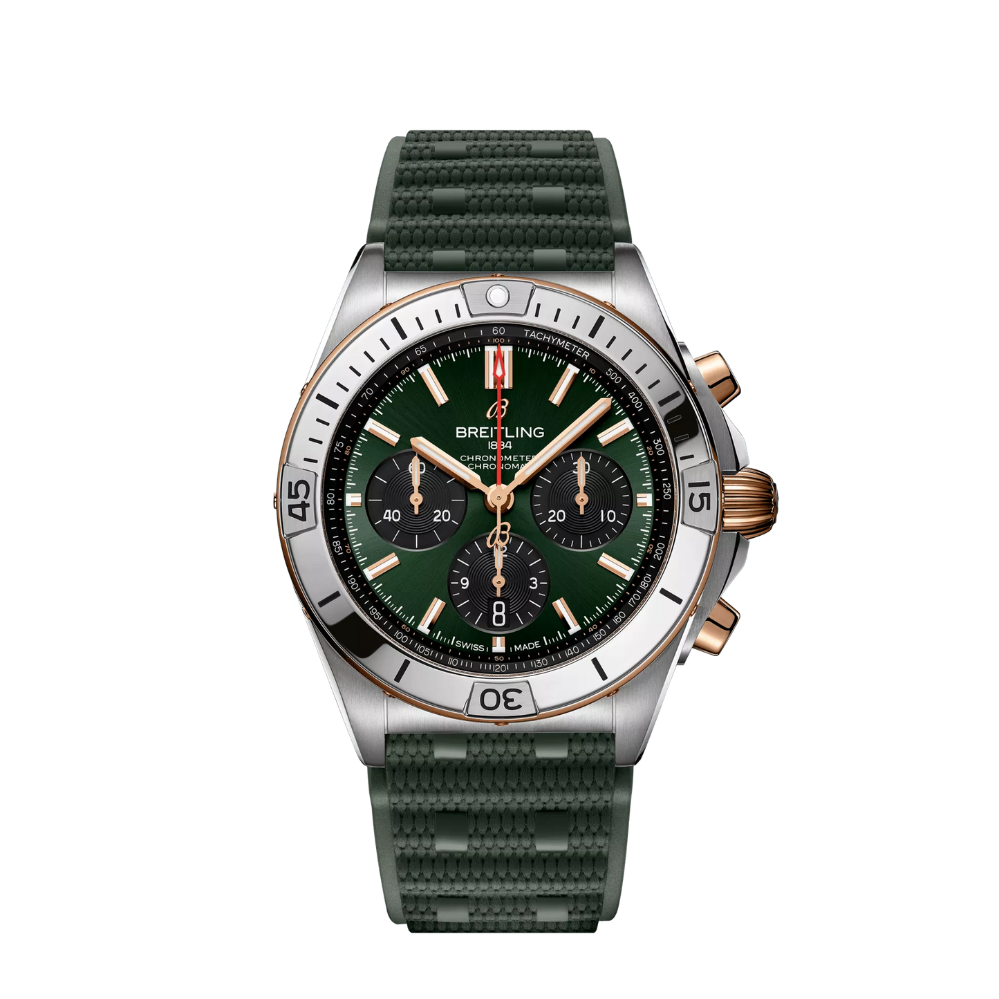 Breitling Chronomat B01 42 mm Green and Black Dial Stainless Steel & 18K Red Gold Green Rubber Strap UB0134131L1S1