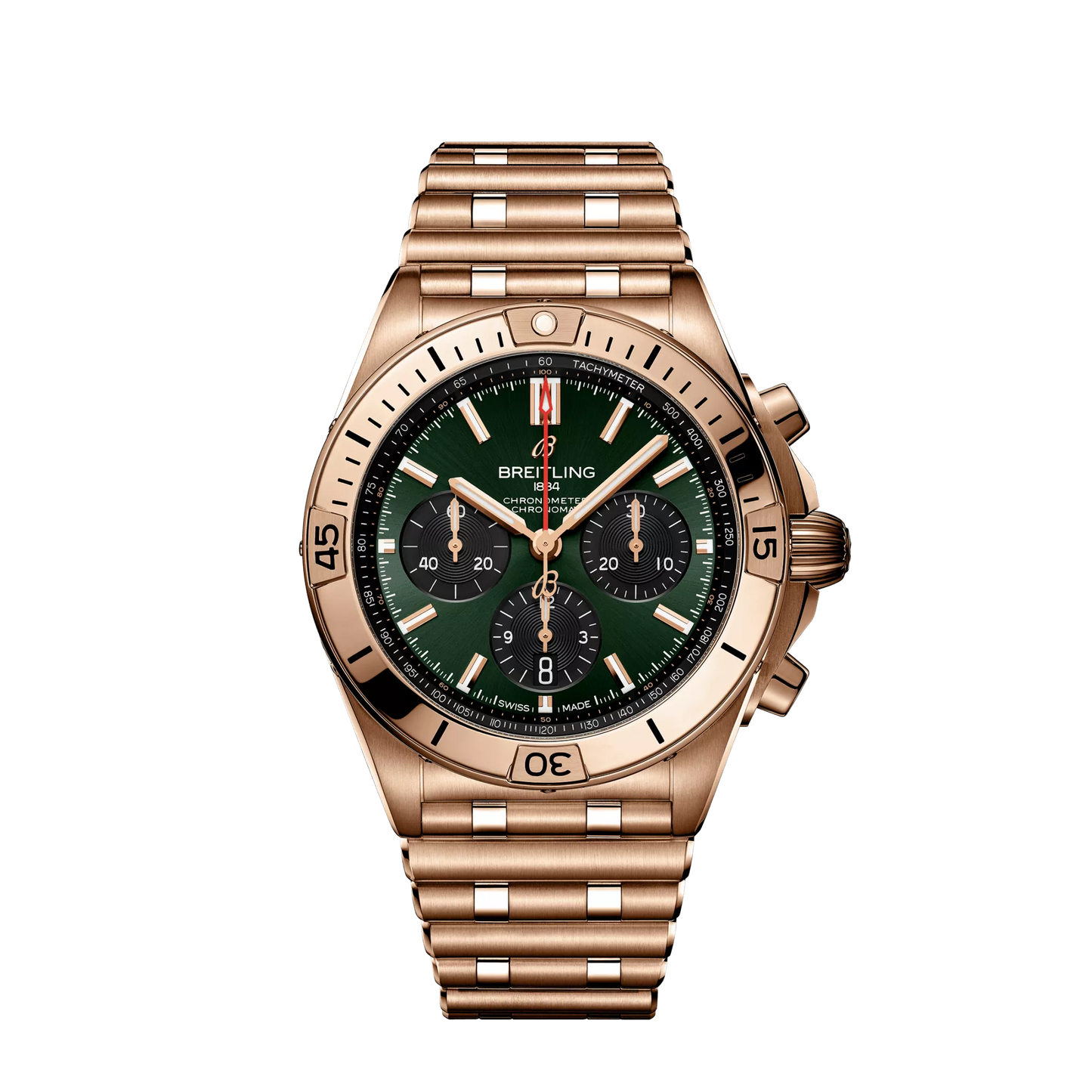 Breitling Chronomat B01 42 mm Green & Black Dial 18K Red Gold Metal Bracelet RB0134101L1R1