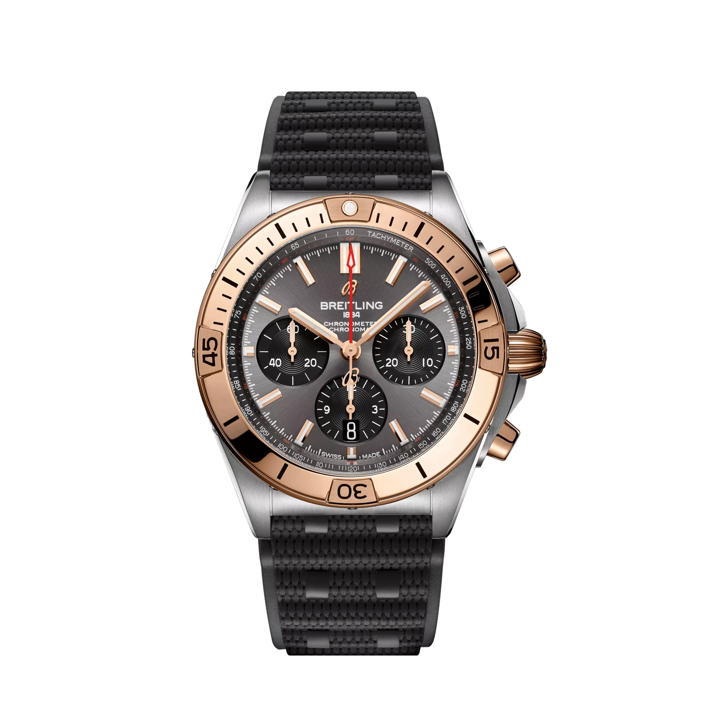 Breitling Chronomat B01 42 mm Grey and Black Dial Stainless Steel & 18K Red Gold Black Rubber Strap UB0134101B1S1