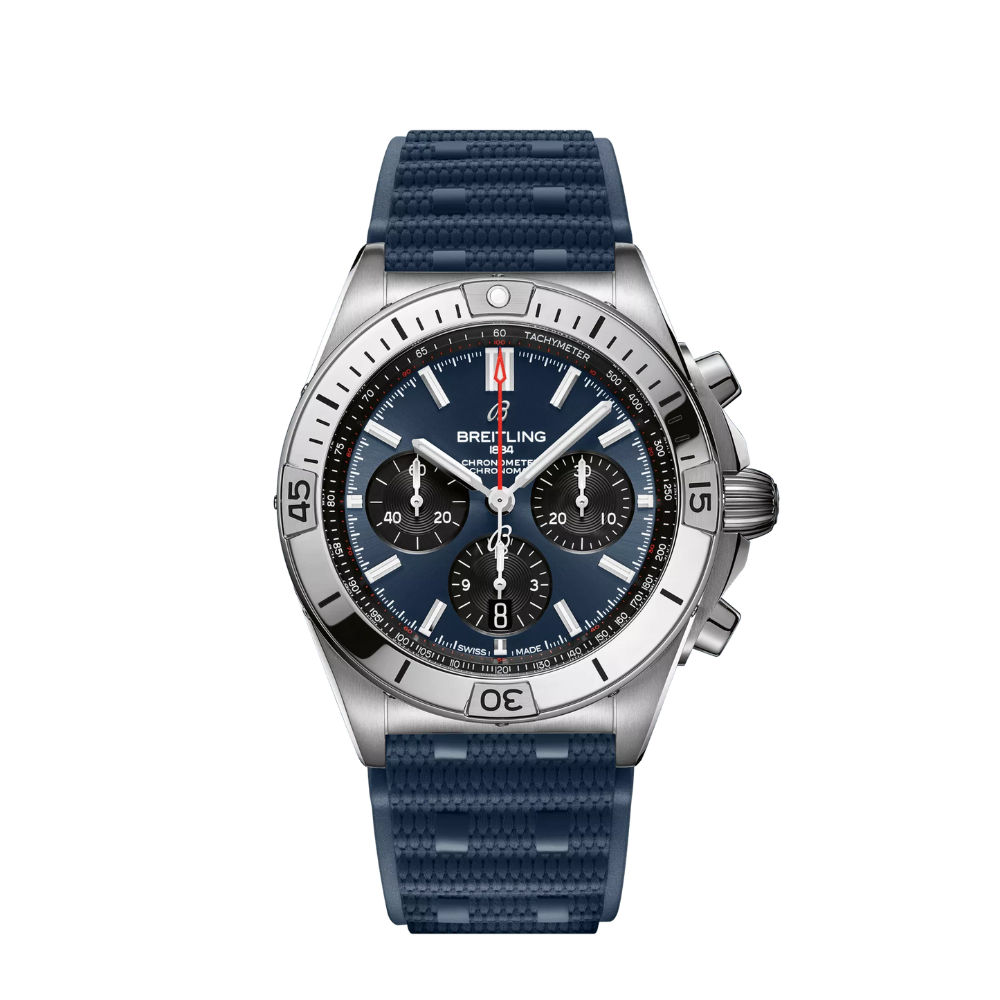Breitling Chronomat B01 42mm Blue and Black Dial Stainless Steel Blue Rubber Strap AB0134101C1S1