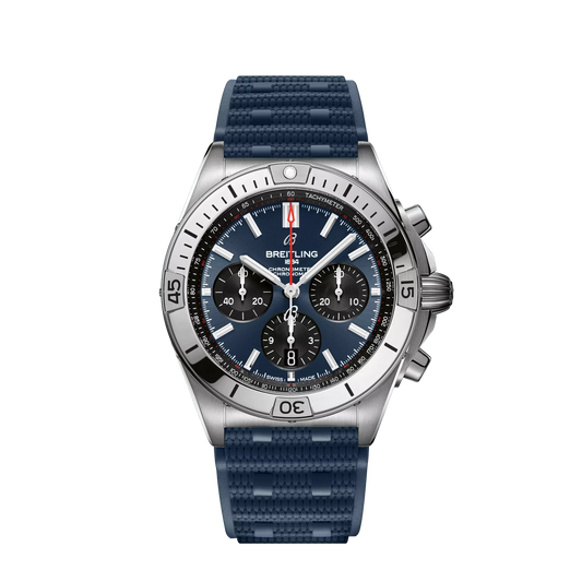 Breitling Chronomat B01 42mm Blue and Black Dial Stainless Steel Blue Rubber Strap AB0134101C1S1