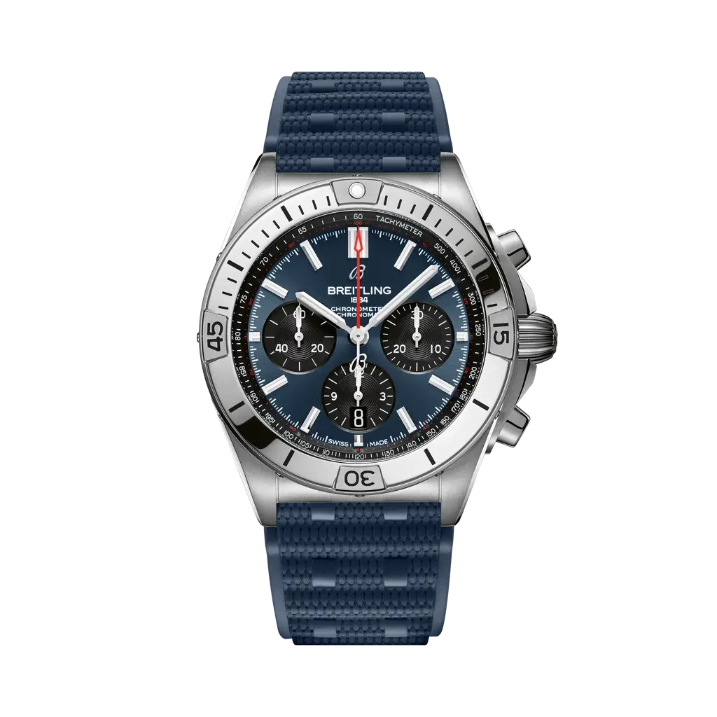 Breitling Chronomat B01 42mm Blue & Black Dial Stainless Steel Blue Rubber Strap AB0134101C1S1