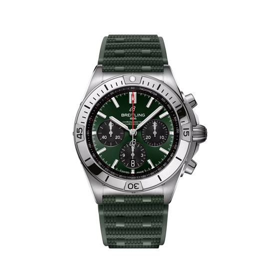 Breitling Chronomat B01 42mm Green and Black Dial Stainless Steel Green Rubber Strap AB0134101L2S1