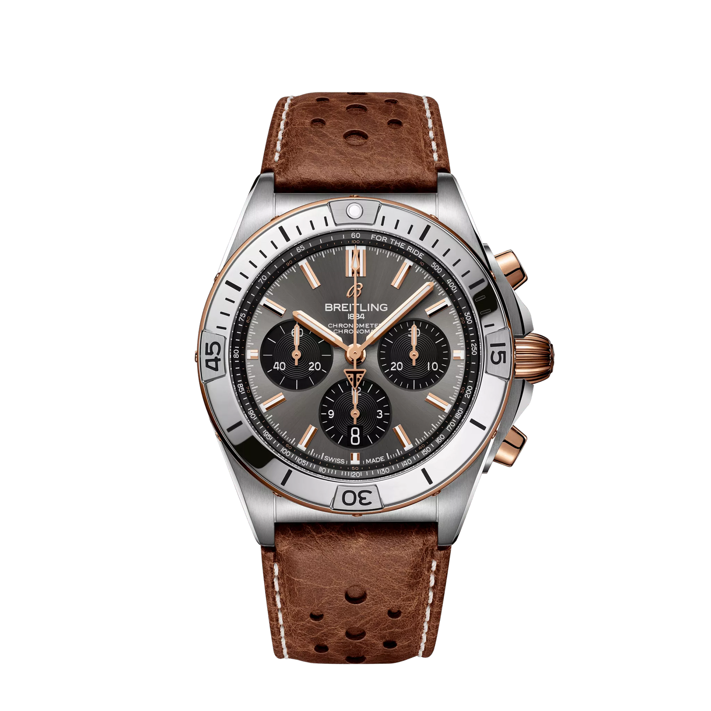 Breitling Chronomat B01 42mm Grey & Black Dial Titanium & 18K Red Gold   Leather Strap  TB0134101M1X1