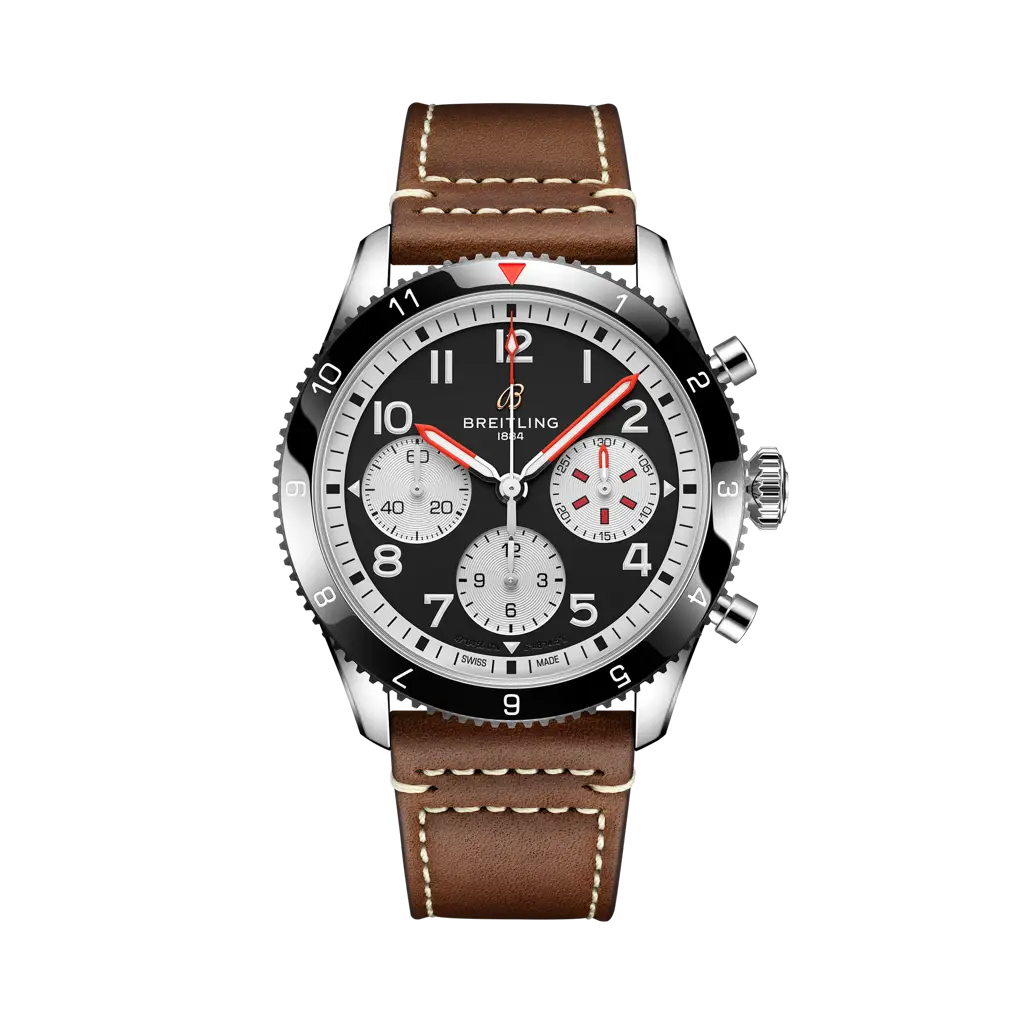 Breitling Classic AVI Chronograph 42 Mosquito 42 mm Black Dial Stainless Steel   Leather Strap Y233801A1B1X1