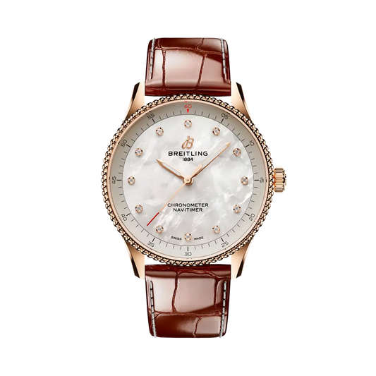 Breitling Navitimer 32 mm White Dial Small Scale Traceable 18K Red Gold   Leather Strap R77320E61A1P1