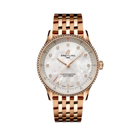 Breitling Navitimer 32mm White Dial Small Scale Traceable 18K Red Gold Bracelet R77320E61A1R1