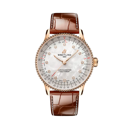Breitling Navitimer Automatic 36 mm White Dial Small Scale Traceable 18K Red Gold   Leather Strap R17327211A1P1