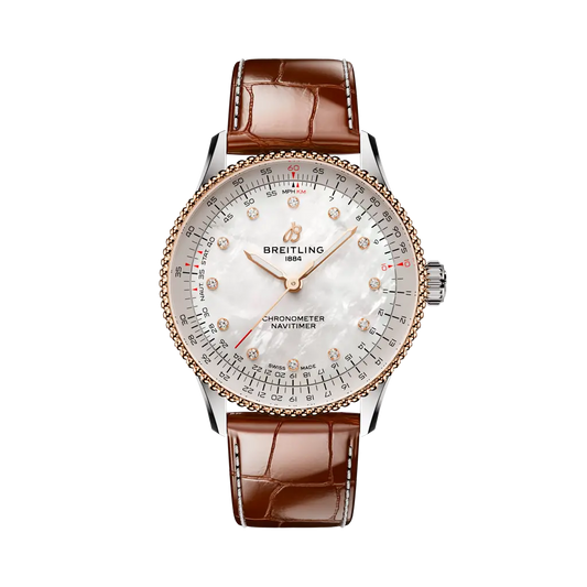 Breitling Navitimer Automatic 36 mm White Dial Stainless Steel & 18K Red Gold   Leather Strap U17327211A1P1
