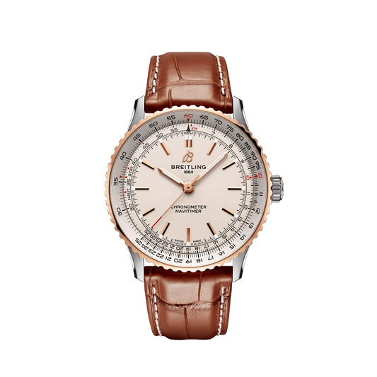 Breitling Navitimer Automatic 41 mm White Dial Stainless Steel & 18K Red Gold   Leather Strap U17329F41G1P1