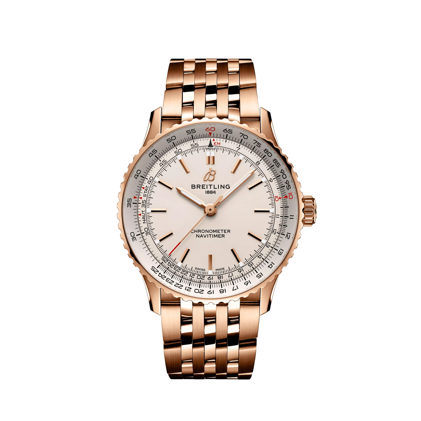 Breitling Navitimer Automatic 41mm White Dial Small Scale Traceable 18K Red Gold Bracelet R17329F41G1R1