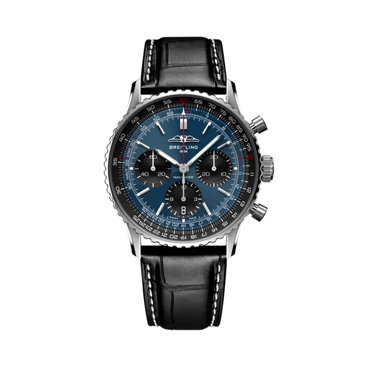 Breitling Navitimer B01 Chronograph 41 mm Black With Blue Dial Stainless Steel   Leather Strap AB0139241C1P1