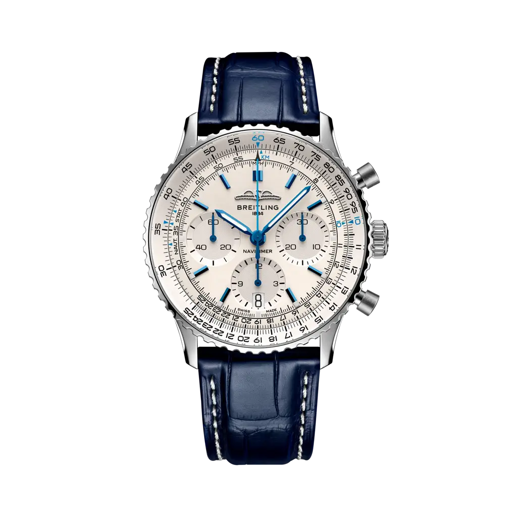 Breitling Navitimer B01 Chronograph 41 mm White Dial Stainless Steel   Leather Strap AB0139A71G1P1