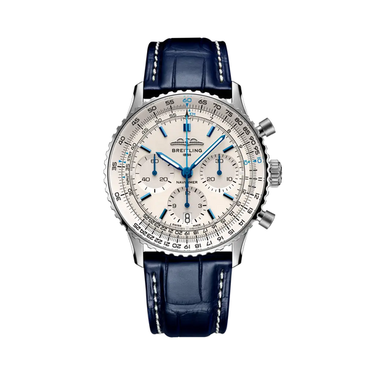 Breitling Navitimer B01 Chronograph 41 mm White Dial Stainless Steel   Leather Strap AB0139A71G1P1