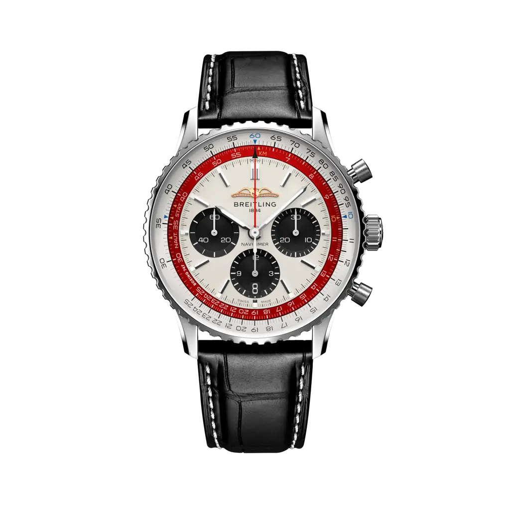 Breitling Navitimer B01 Chronograph 43 Boeing 747 43 mm White With Black Dial Stainless Steel Leather Strap AB01383B1G1P1