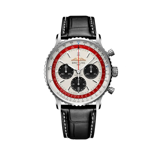Breitling Navitimer B01 Chronograph 43 Boeing 747 43 mm White With Black Dial Stainless Steel   Leather Strap AB01383B1G1P1