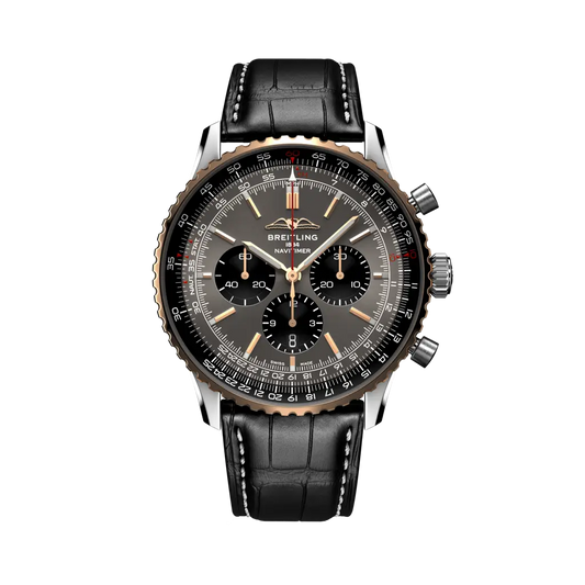 Breitling Navitimer B01 Chronograph 46 mm Black With Grey Dial Stainless Steel & 18K Red Gold   Leather Strap UB01371A1B1P1