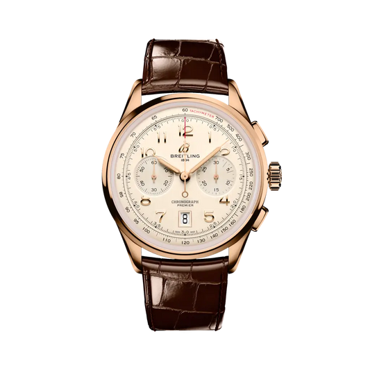 Breitling Premier B01 Chronograph 42 mm Champagne Dial 18k Red Gold   Leather Brown Strap RB0145371G1P1